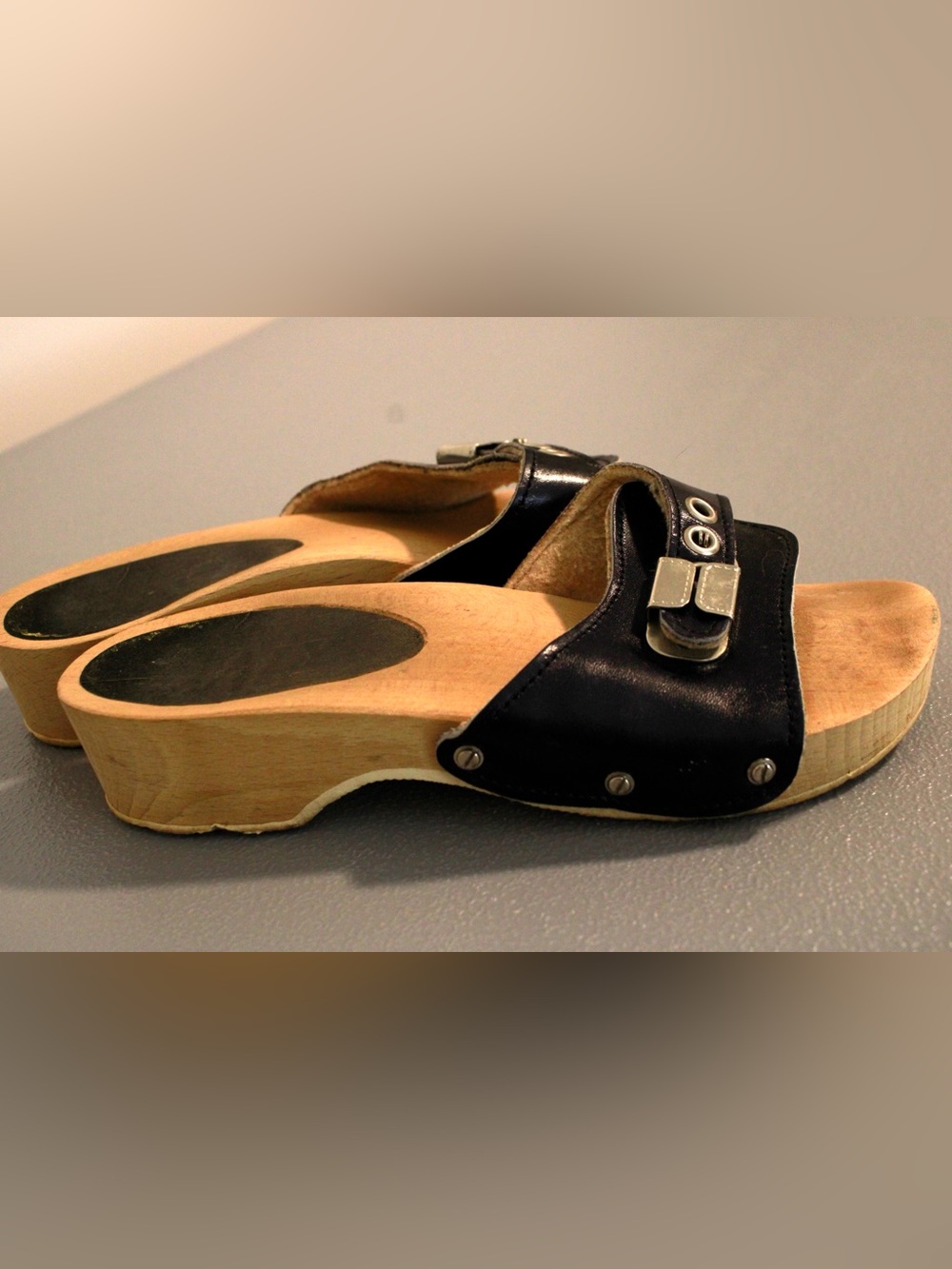 VTG Dr. Scholl's Style Navy Silver Buckle Slide Sandals Size EU 35 US 4.5 - Picture 5 of 10